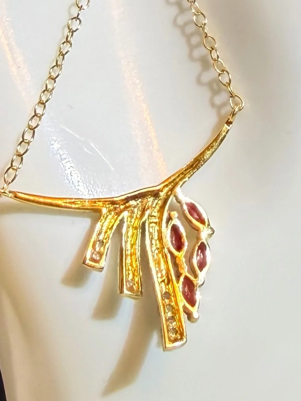 18K Gold Over Sterling Silver Ruby & Diamond Pendant Necklace 18” 0.06CTW